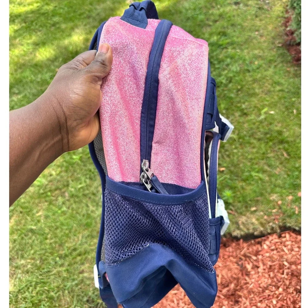 Pottery Barn Kids Mackenzie Ombre Glitter Backpack Pink Blue Navy Monogram ESL